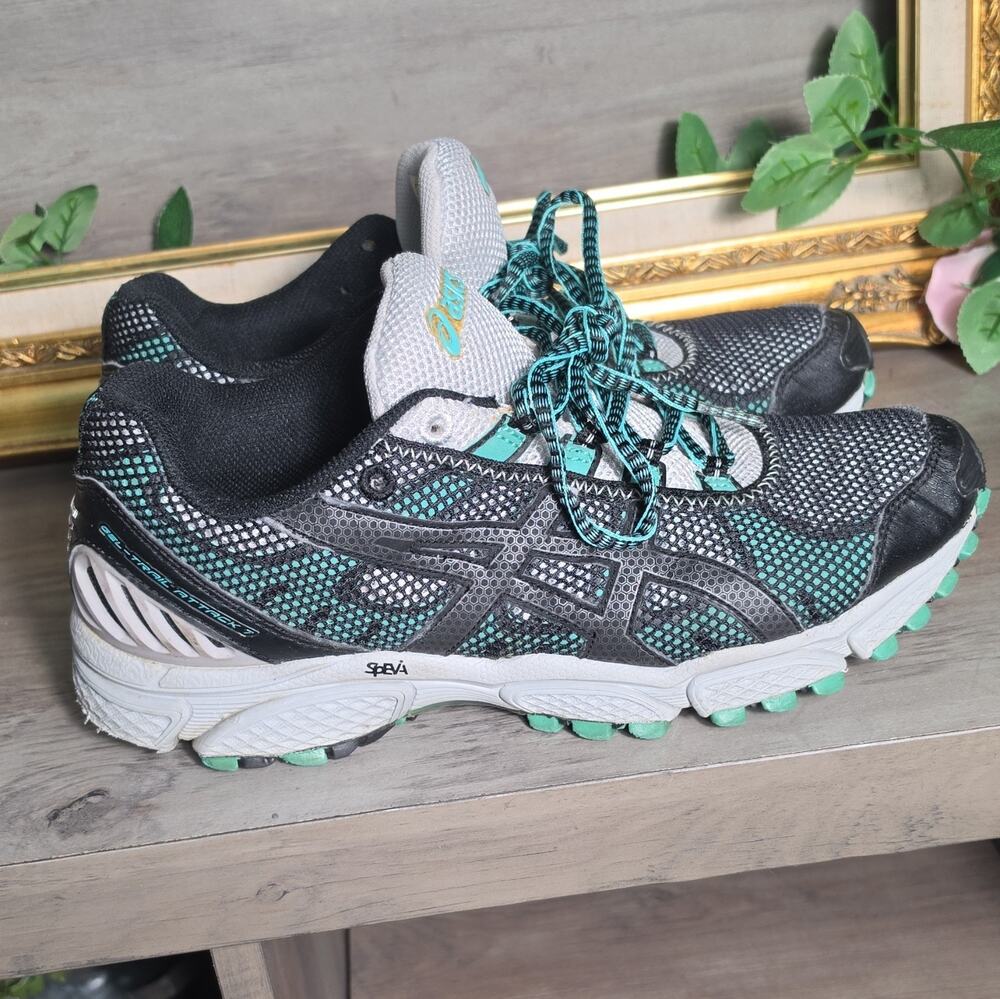 NM-353 ASICS Gel Trail Attack 7 Black Aqua Mesh Lace Up Sneakers T161N Size 8.5